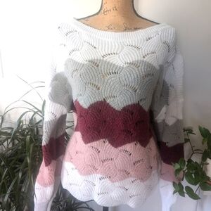 Textured Knit Colorblock Oversized Striped Sweater Size Medium